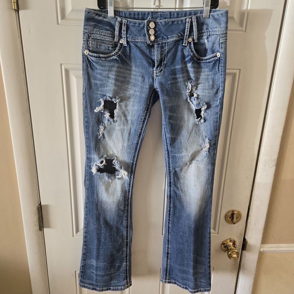 Y2K Amethyst Bootcut Flare Jeans Womens 13 Distressed Flap Pocket Low Rise VTG